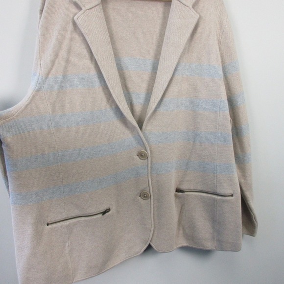 Talbots Knit Blazer Jacket Woman 3X Beige Striped Cotton Rayon Casual Chic 984 - Picture 8 of 8